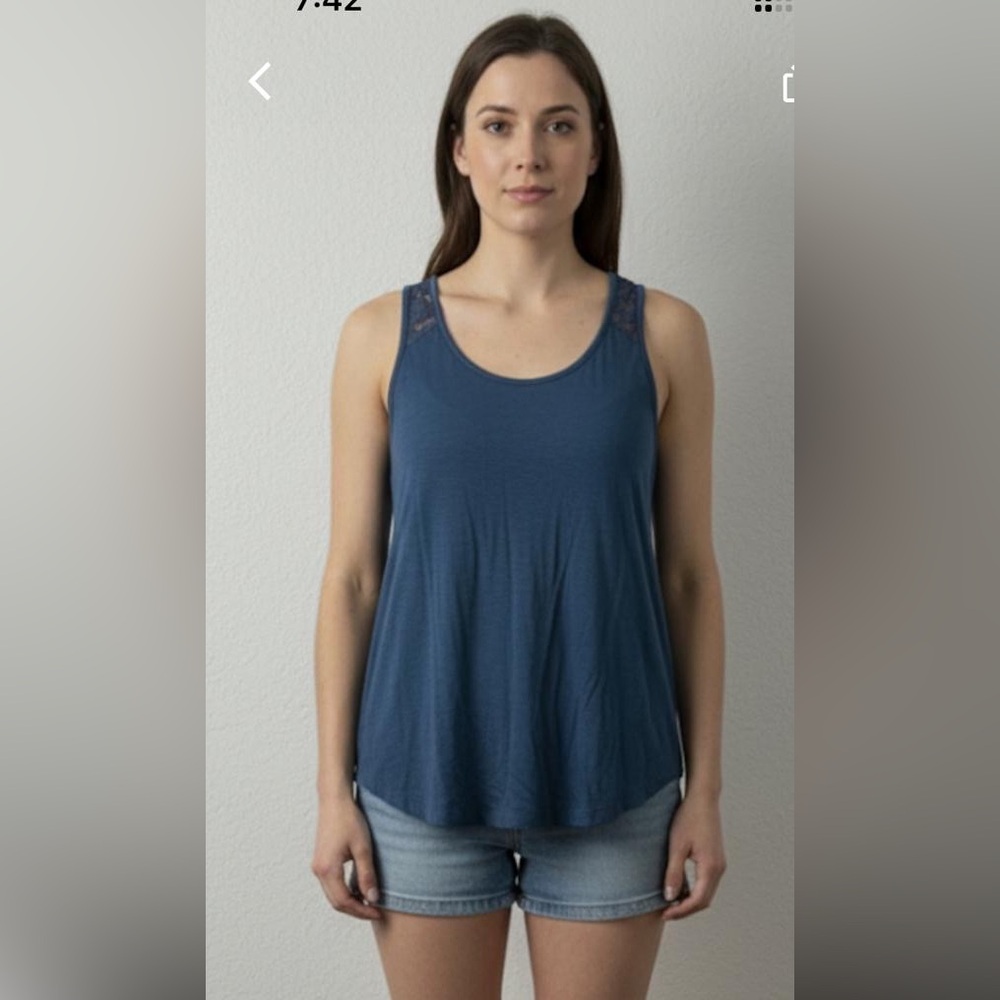 Kenar Navy Blue Tank Top with lace embroidery A11